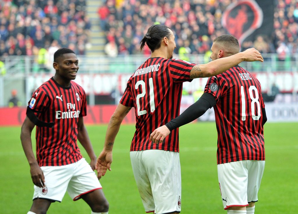 Milan: Zlatan Ibrahimovic esulta con Ante Rebic e Rafael Leao - Milanpress, robe dell'altro diavolo
