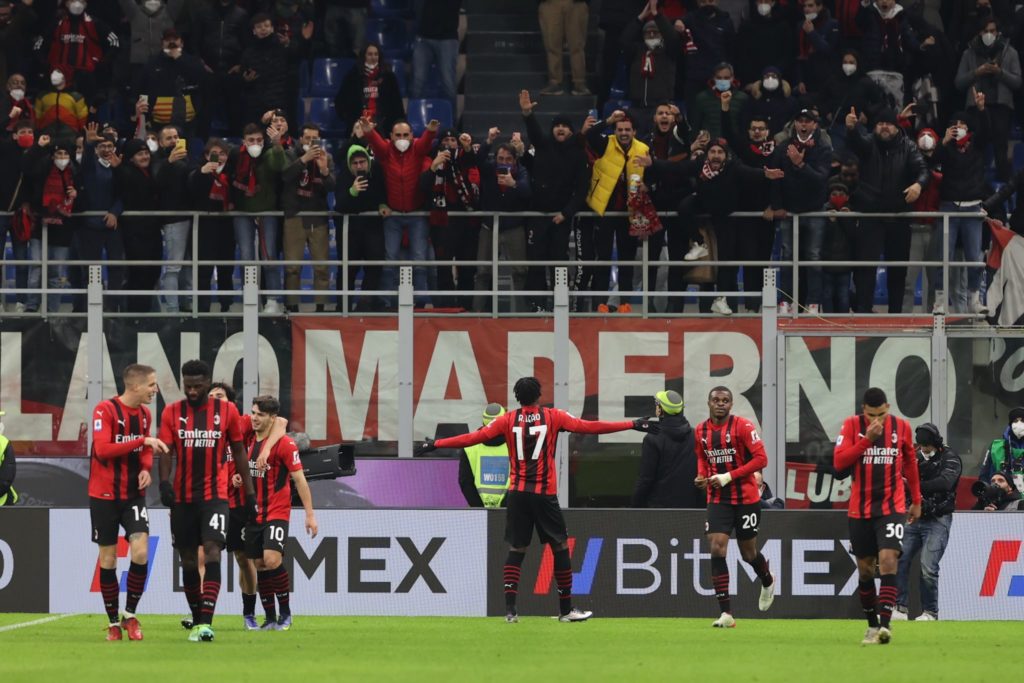 Milan: Rafael Leao, Junior Messias, Pierre Kalulu, Brahim Diaz, Tiemoue Bakayoko, Andrea Conti (Photo Credit: Agenzia Fotogramma)