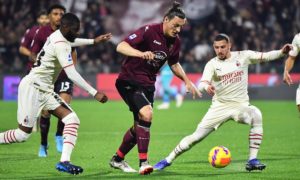 Salernitana-Milan: Milan Djuric, Fikayo Tomori e Ismael Bennacer (Photo Credit: Agenzia Fotogramma)