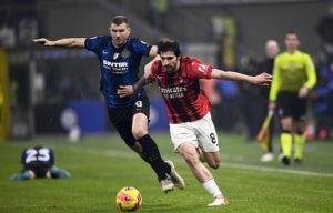 Inter-Milan: Sandro Tonali ed Edin Dzeko (Photo Credit: Agenzia Fotogramma)