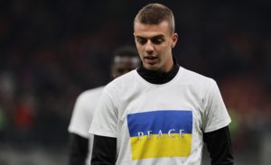 Milan: Daniel Maldini indossa la maglia recante il messaggio di pace per la guerra in Ucraina (Photo Credit: Agenzia Fotogramma)