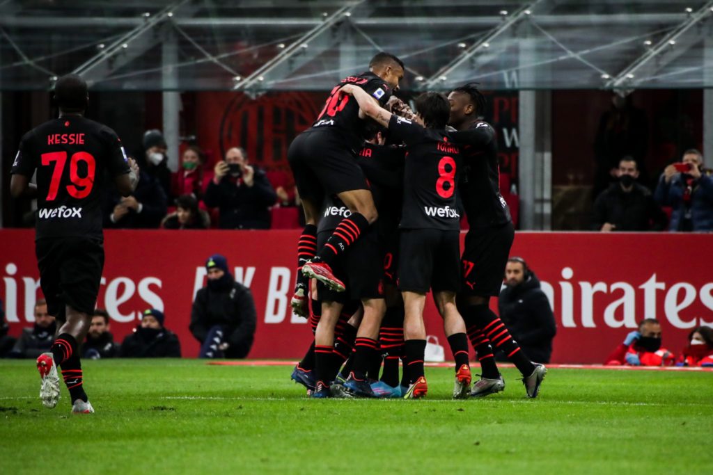 Milan: L'esultanza della squadra dopo il gol all'Empoli (Photo Credit: Agenzia Fotogramma)