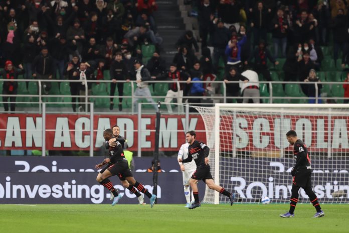 Milan: L'esultanza di Pierre Kalulu dopo il gol all'Empoli (Photo Credit: Agenzia Fotogramma)