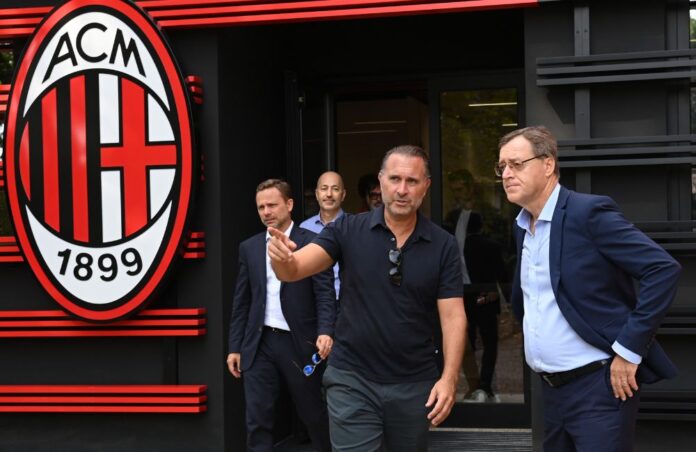 Milan: Gerry Cardinale, Giorgio Furlani, Ivan Gazidis (Photo by AC Milan/AC Milan via Getty Images)