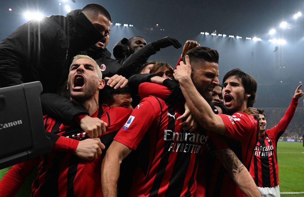 Milan: l'esultanza al gol di Olivier Giroud (Photo Credit: Agenzia Fotogramma)