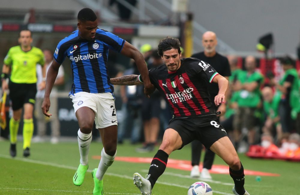 Milan-Inter: Sandro Tonali, Denzel Dumfries (Photo Credit: Agenzia Fotogramma)