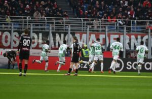Milan-Sassuolo: l'esultanza al gol dei neroverdi (Photo Credit: Agenzia Fotogramma)