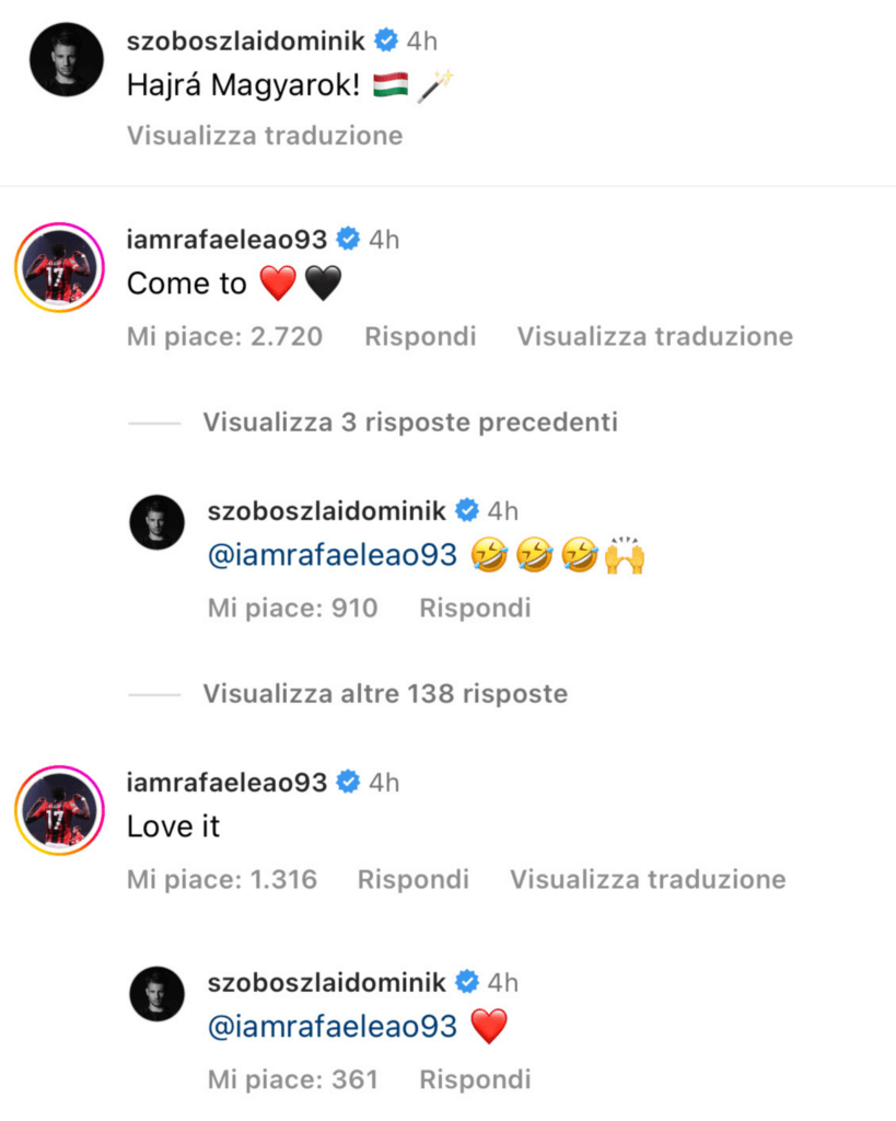 Post Dominik Szoboszlai, commento Rafael Leao