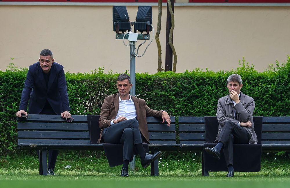 Paolo Maldini, Frederic Massara e il team manager Milan Andrea Romeo (Photo Credit: Agenzia Fotogramma)