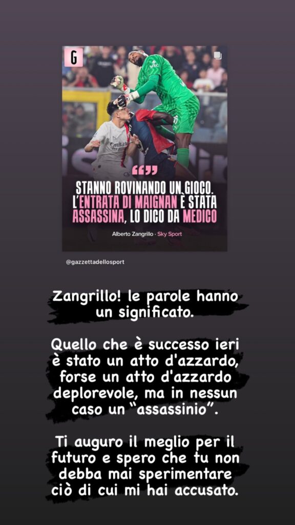 Story Maignan di risposta a Zangrillo
