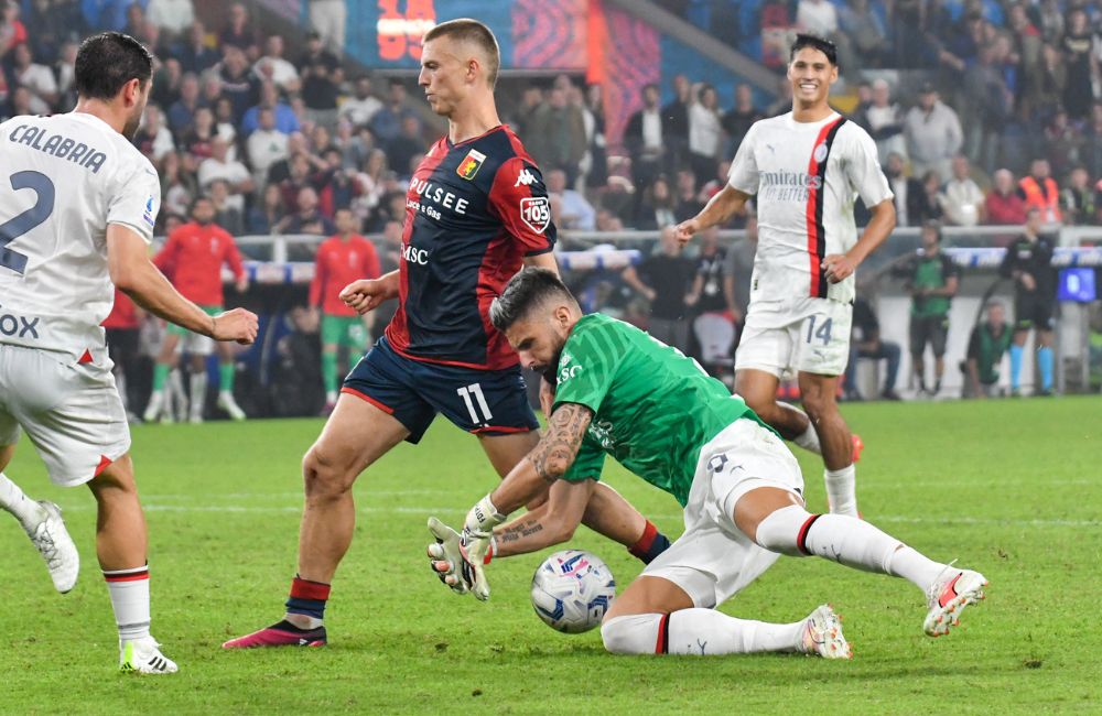 Genoa-Milan: Olivier Giroud, Davide Calabria, Albert Gudmundsson, Tijjani Reijnders (Photo Credit Agenzia Fotogramma)