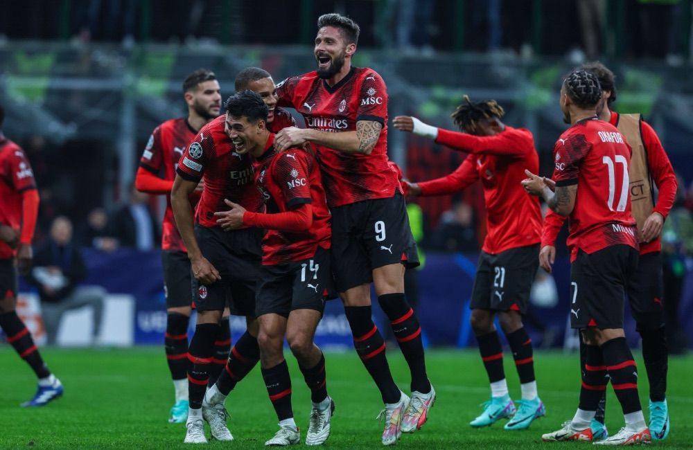 Milan-PSG: Theo Hernandez, Malick Thiaw, Tijjani Reijnders, Olivier Giroud, Samuel Chukwueze, Noah Okafor (Photo Credit Agenzia Fotogramma)