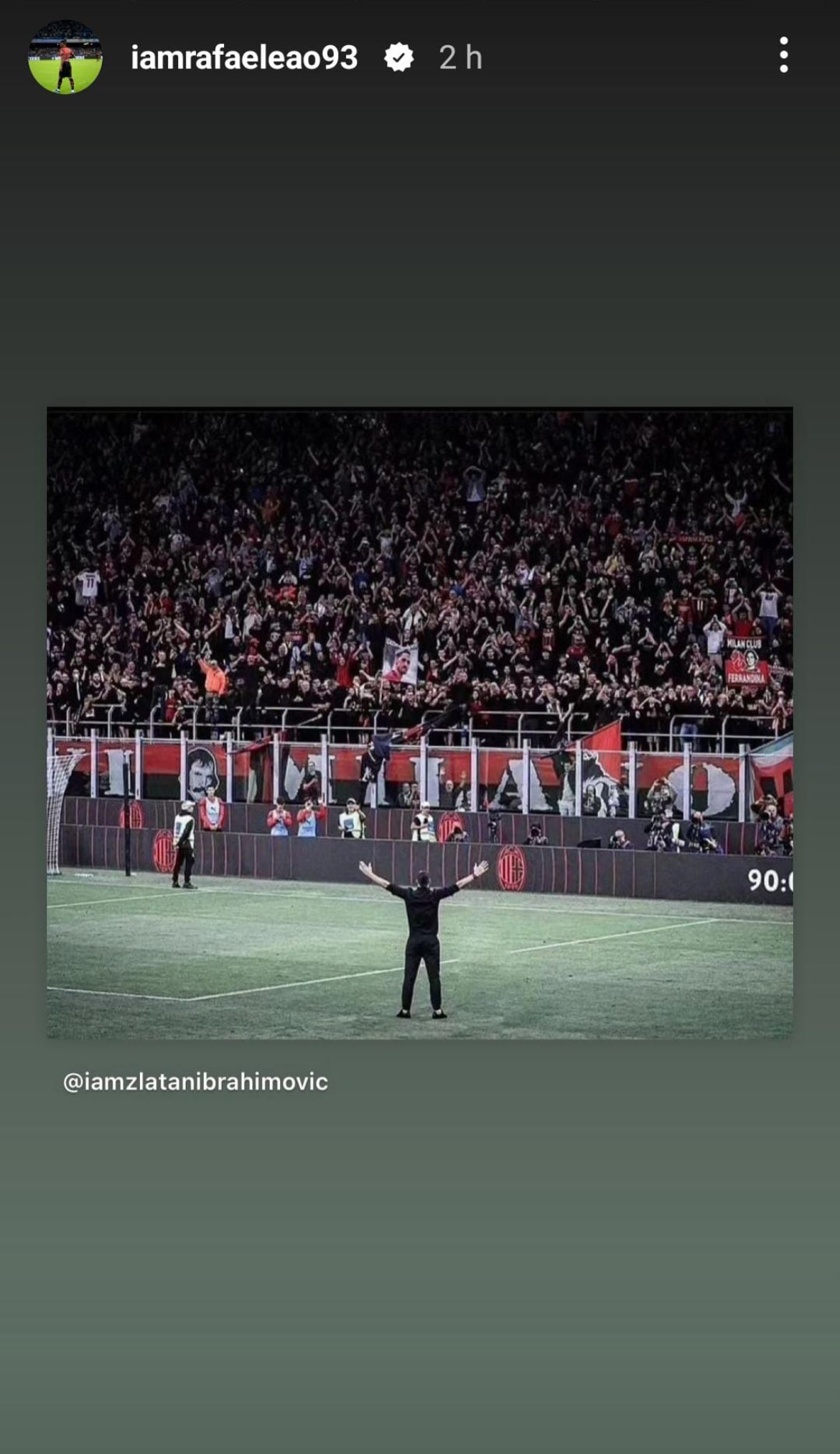 La story di Rafael Leao per Zlatan Ibrahimovic La story di Rafael Leao per Zlatan Ibrahimovic