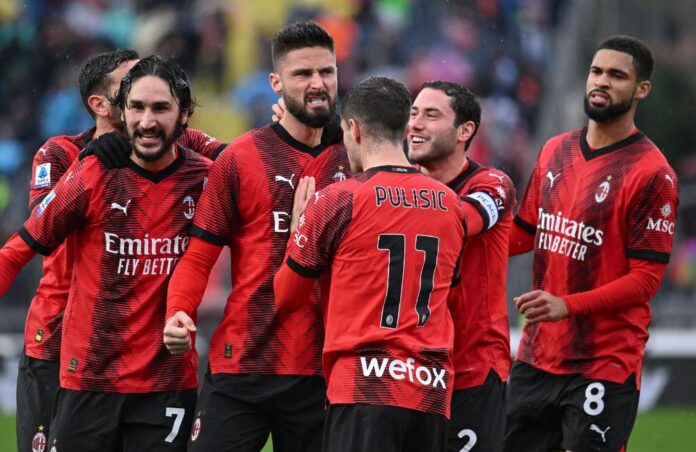 Milan: Theo Hernandez, Yacine Adli, Olivier Giroud, Christian Pulisic, Davide Calabria, Ruben Loftus-Cheek (Photo Credit: Agenzia Fotogramma)