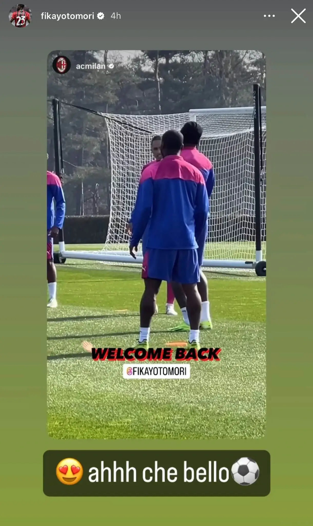 La story Instagram di Fikayo Tomori a Milanello La story Instagram di Fikayo Tomori a Milanello