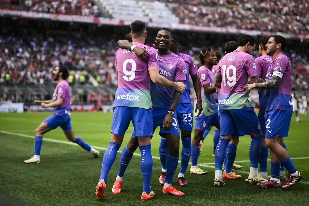 Milan: Olivier Giroud, Rafael Leao, Yacine Adli, Fikayo Tomori, Samuel Chukwueze, Theo Hernandez, Tijjani Reijnders, Davide Calabria (Photo Credit: Agenzia Fotogramma)