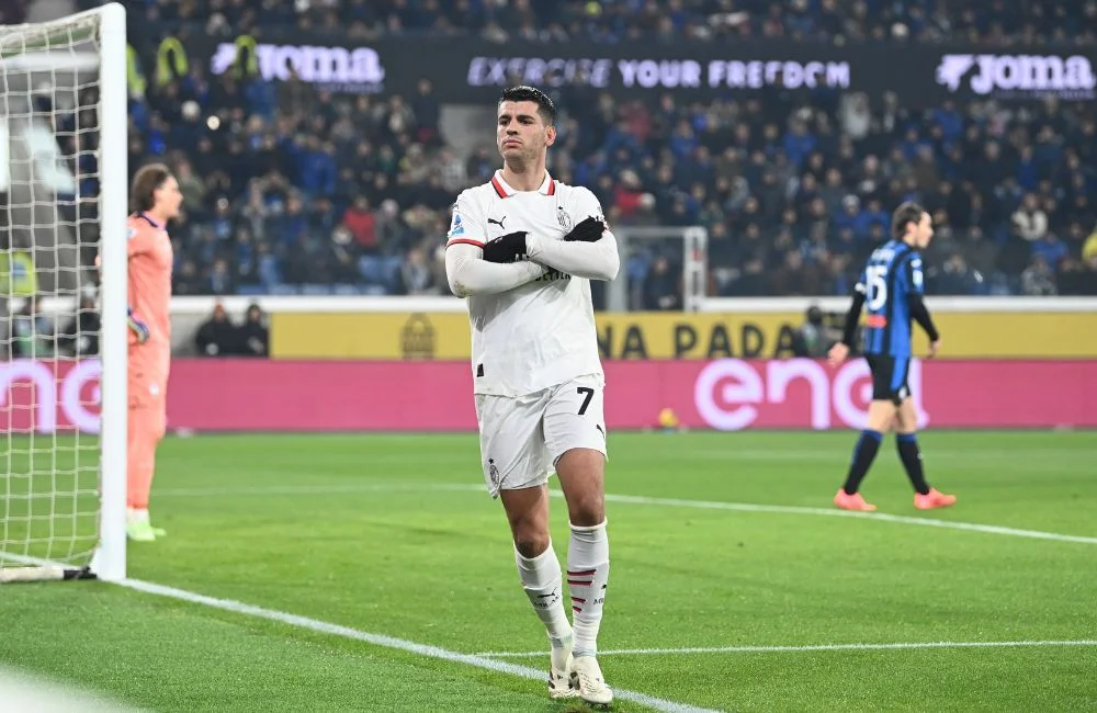 Atalanta-Milan: l'esultanza di Alvaro Morata dopo il gol (Photo Credit: Agenzia Fotogramma)