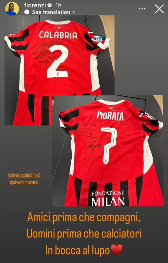 Story Florenzi saluto Morata e Calabria Story Florenzi saluto Morata e Calabria
