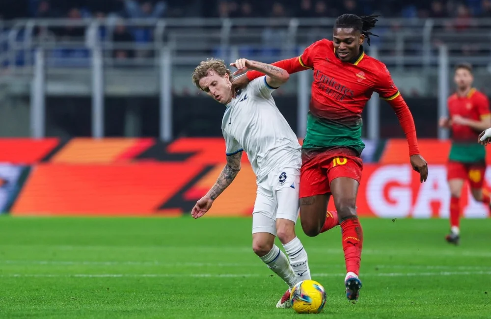 Milan-Lazio: Nicolò Rovella, Rafael Leao (Photo Credit: Fabrizio Carabelli / IPA Sport / IPA via IPA Agency)