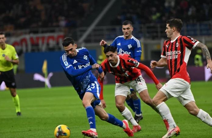 Milan-Como: Tijjani Reijnders, Christian Pulisic, Gabriel Strefezza, Lucas Da Cunha (Photo Credit: Tiziano Ballabio / IPA Sport / IPA via IPA Agency)