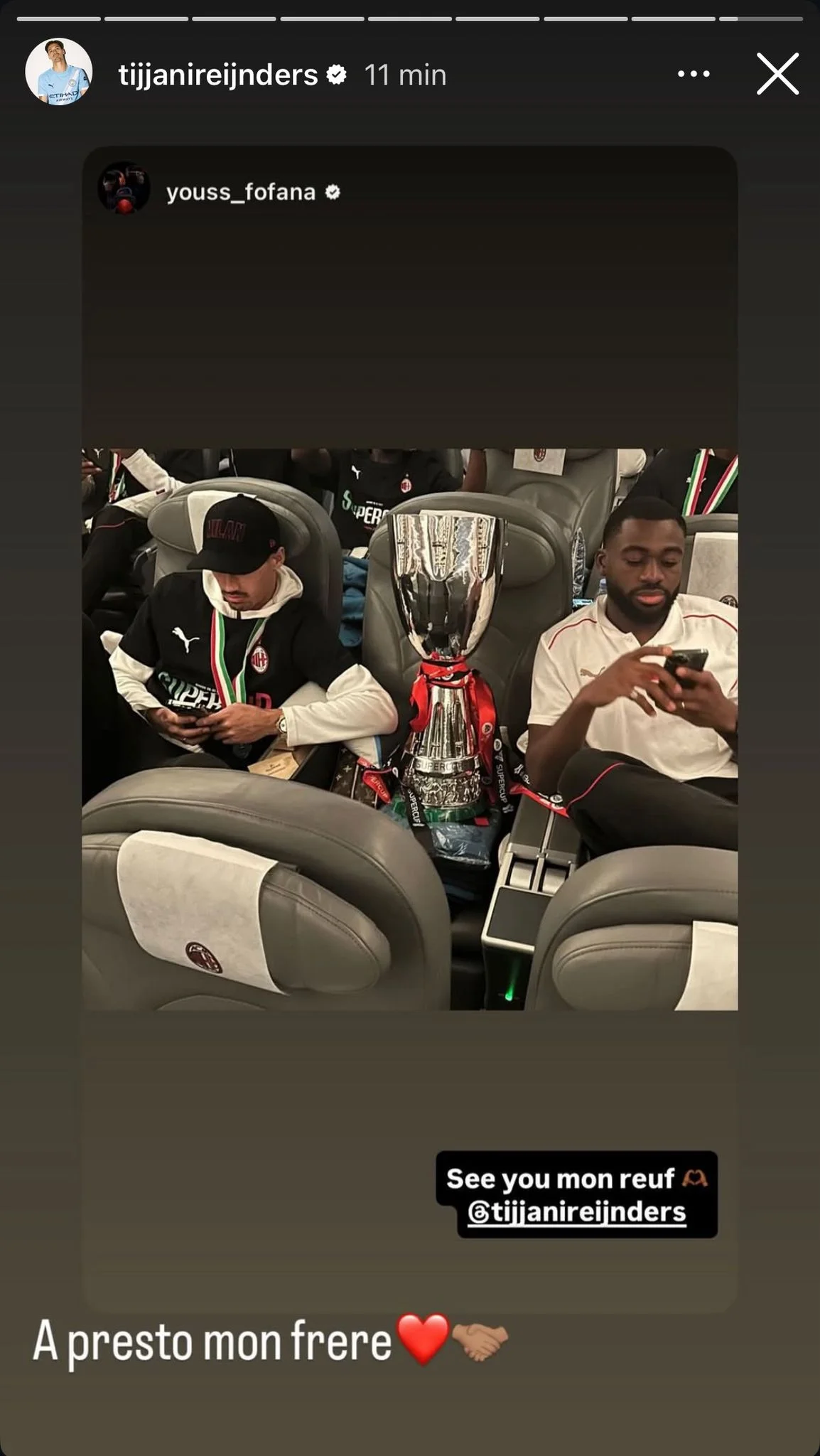 La story di Youssouf Fofana per l'addio di Tijjani Reijnders