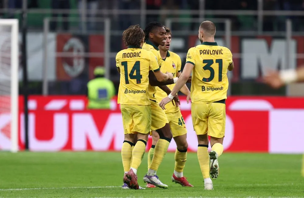Milan: Luka Modric, Rafael Leao, Strahinja Pavlovic (Photo Credit: sportinfoto / DeFodi Images / IPA via IPA Agency) Milan: Luka Modric, Rafael Leao, Strahinja Pavlovic (Photo Credit: sportinfoto / DeFodi Images / IPA via IPA Agency)