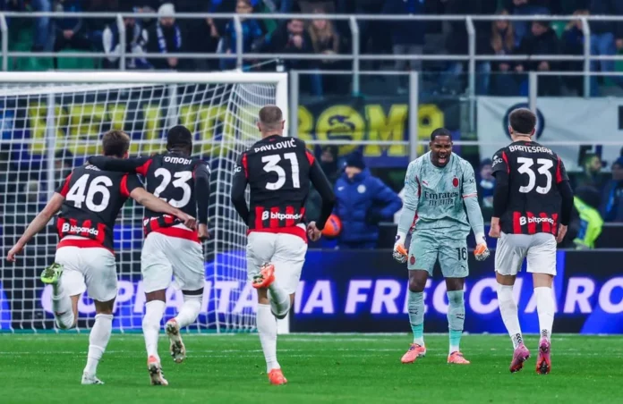 Inter-Milan: l'esultanza di Matteo Gabbia, Fikayo Tomori, Strahinja Pavlovic, Mike Maignan e Davide Bartesaghi (Photo Credit: Fabrizio Carabelli / IPA Sport / IPA via IPA Agency)