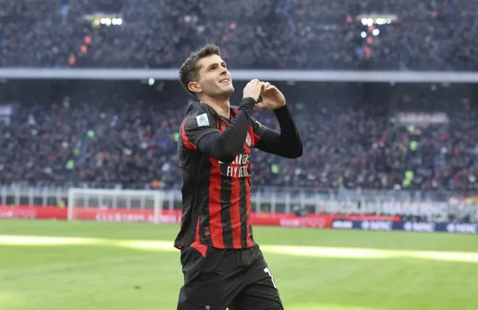 Milan: l'esultanza di Christian Pulisic (Photo Credit: Davide Casentini / IPA Sport / IPA via IPA Agency)