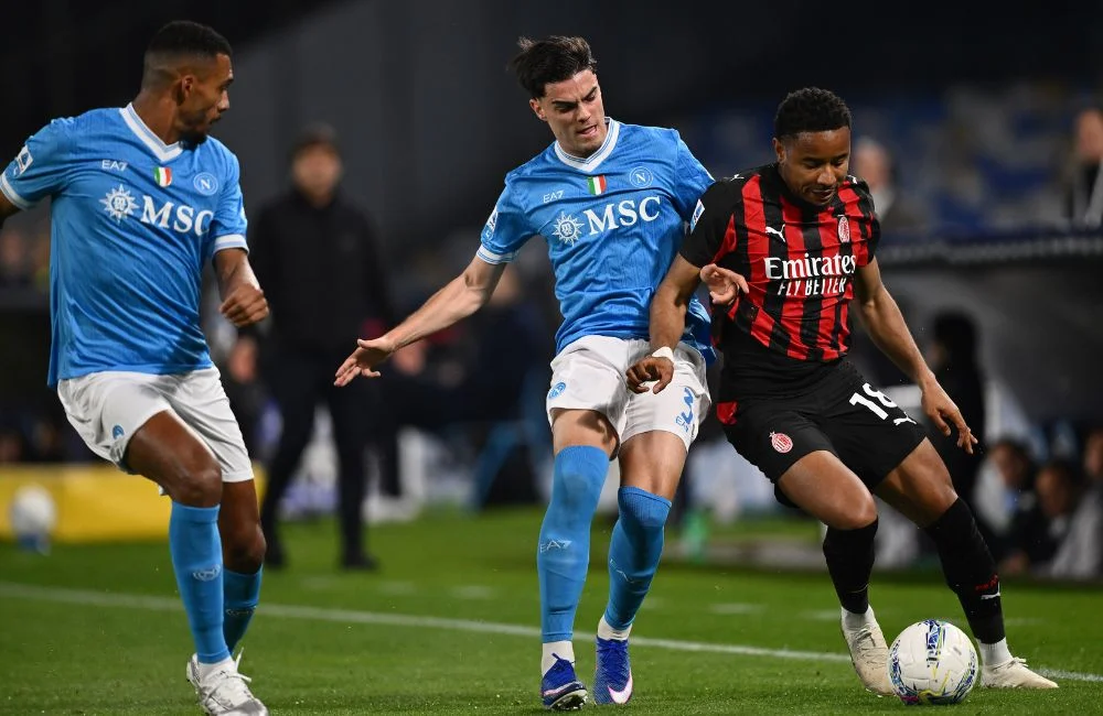 Napoli-Milan: Christopher Nkunku, Juan Jesus, Miguel Gutierrez (Photo Credit: Domenico Cippitelli / IPA Sport / IPA via IPA Agency) Napoli-Milan: Christopher Nkunku, Juan Jesus, Miguel Gutierrez (Photo Credit: Domenico Cippitelli / IPA Sport / IPA via IPA Agency)